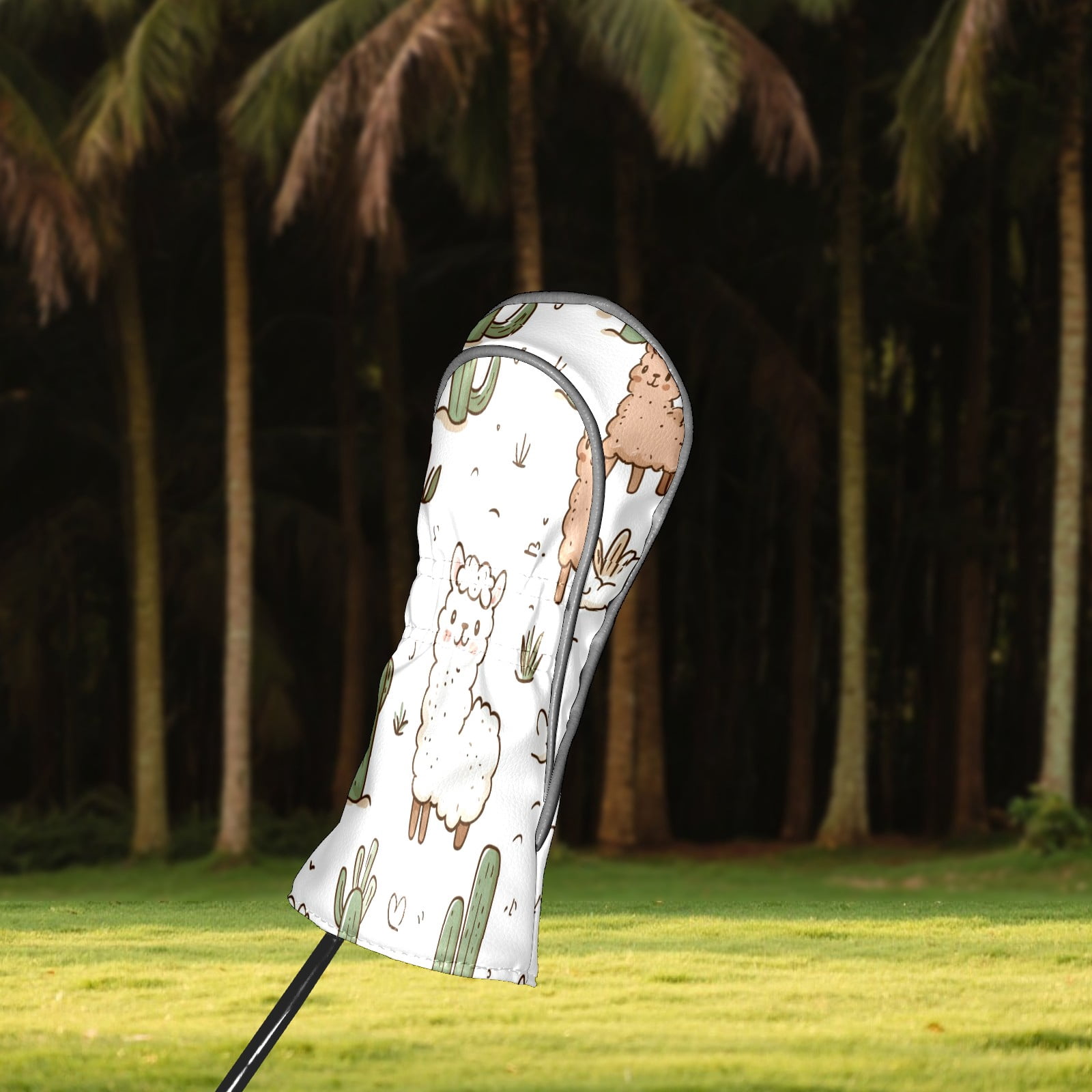 Golf Club Head Covers - Cartoon Alpaca Design, PU Leather, Waterproof, Fits Fairway Woods/Hybrid, Unisex, Fits Most Brands