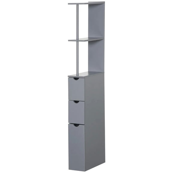 Topcobe 54" Tall Bathroom Storage Cabinet, Freestanding Linen Tower with 2-Tier Shelf and Drawers, Narrow Side Floor Organizer, Modern Furniture for Indoor, Grey