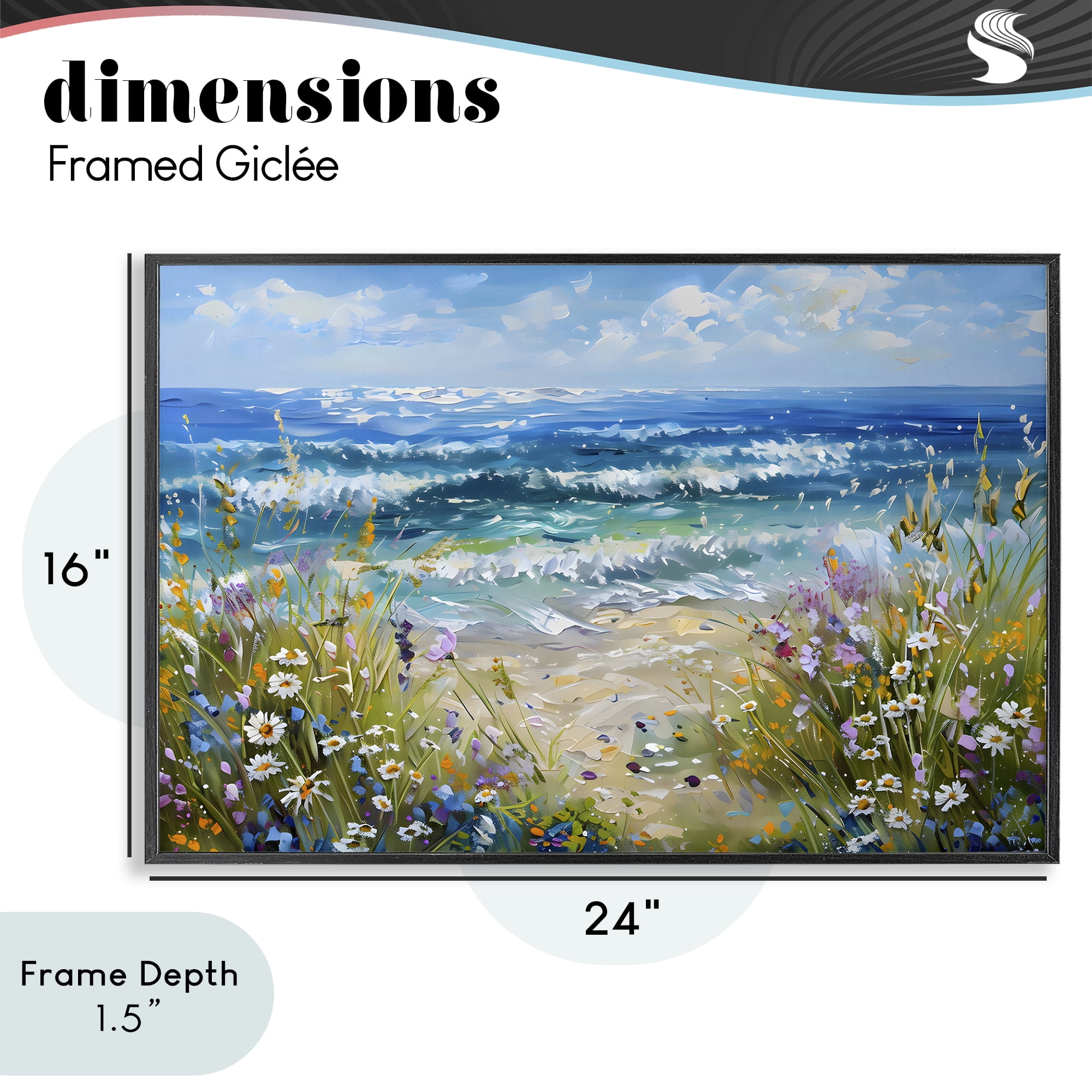 Stupell Industries Floral Beach Meadow by Ocean Black Framed Giclee Art, design by Creative Studio