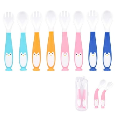 8 Pieces Toddler Utensils Set with Case, Silicone Spoons and Forks for Self-Feeding, Bendable Self Feeding Training Flatware