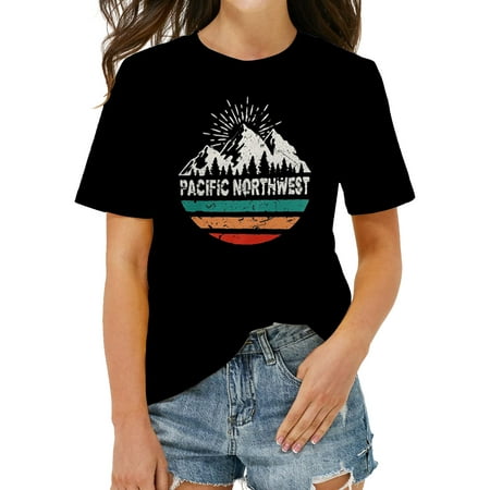 XCHQRTI Pacific Northwest Graphic Tees Hiking Shirts Women Mountain Tshirts Short Sleeve