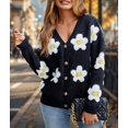 thumbnail image 5 of Women'S Floral Print Cardigan Long Sleeve Open Front Button Down V Neck Knitted Sweaters Black XL, 5 of 7