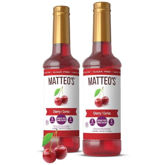 Matteo's Sugar Free Fruit Flavoring Syrup, Cherry, Delicious Coffee Syrup, 0 Calories, 0 Sugar, Keto Friendly (750mL, Single Bottle)
