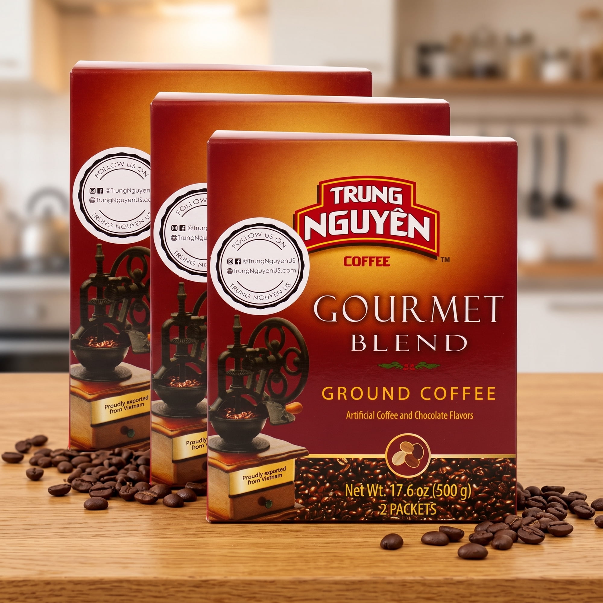 Trung Nguyen Gourmet Blend Ground Coffee, Bold Vietnamese, Chocolate Notes, 17.6oz, Pack of 3