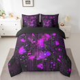 thumbnail image 2 of Erosebridal Purple Circuit Bed in a Bag King size, Geometry Stripe Bed Set, Chic Abstract Decor, Reversible 7pcs, 2 of 5