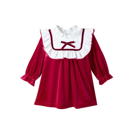 

LisenraIn Infant Baby Girls Christmas Ruffle Long Sleeve Velvet Dress Fall Winter Outfit