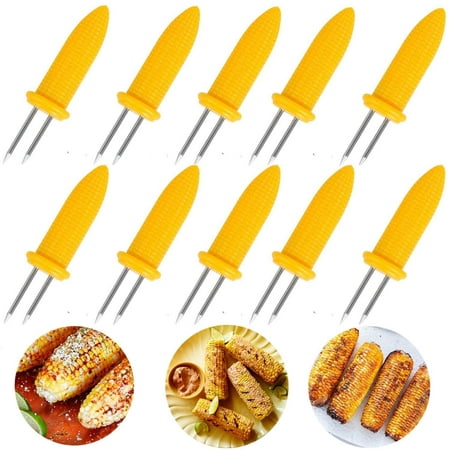 

10PCS Corn Holders - Corn on The Cob Skewers Stainless Steel Corn Fork Prong Skewers Kitchen Tool for BBQ Twin Prong Sweetcorn Holders Home Cooking Fork