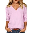 thumbnail image 3 of Zysthvn Women's Tops 3/4 Sleeve Length Striped Fall Lightweight Casual Womens Tshirts V Neck Loose Fit Tops, 3 of 8