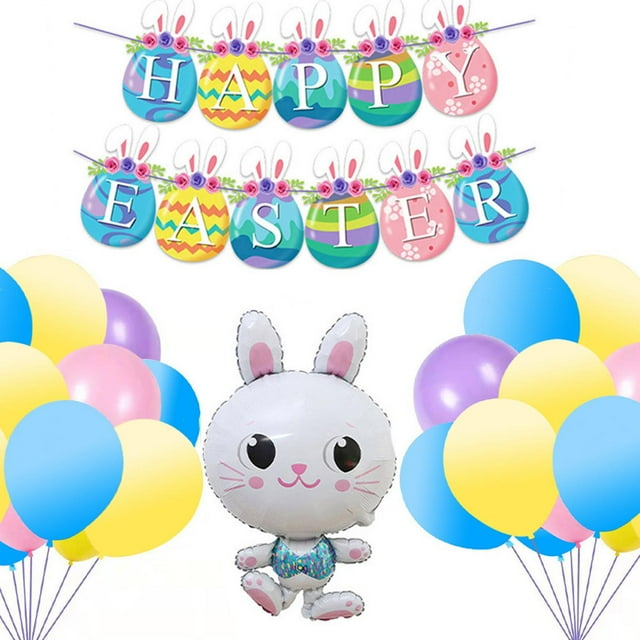 Kit de globos de goma de Pascua para decoración del hogar, conejito, manualidades para decorar el aula o el fondo púrpura