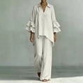 thumbnail image 2 of Kezqiaxn Vacation Outfits for Women Trendy Ruffled Long Sleeve Casual Tops Wide Leg Pants Summer Sets Plus Size Fashion, 2 of 5