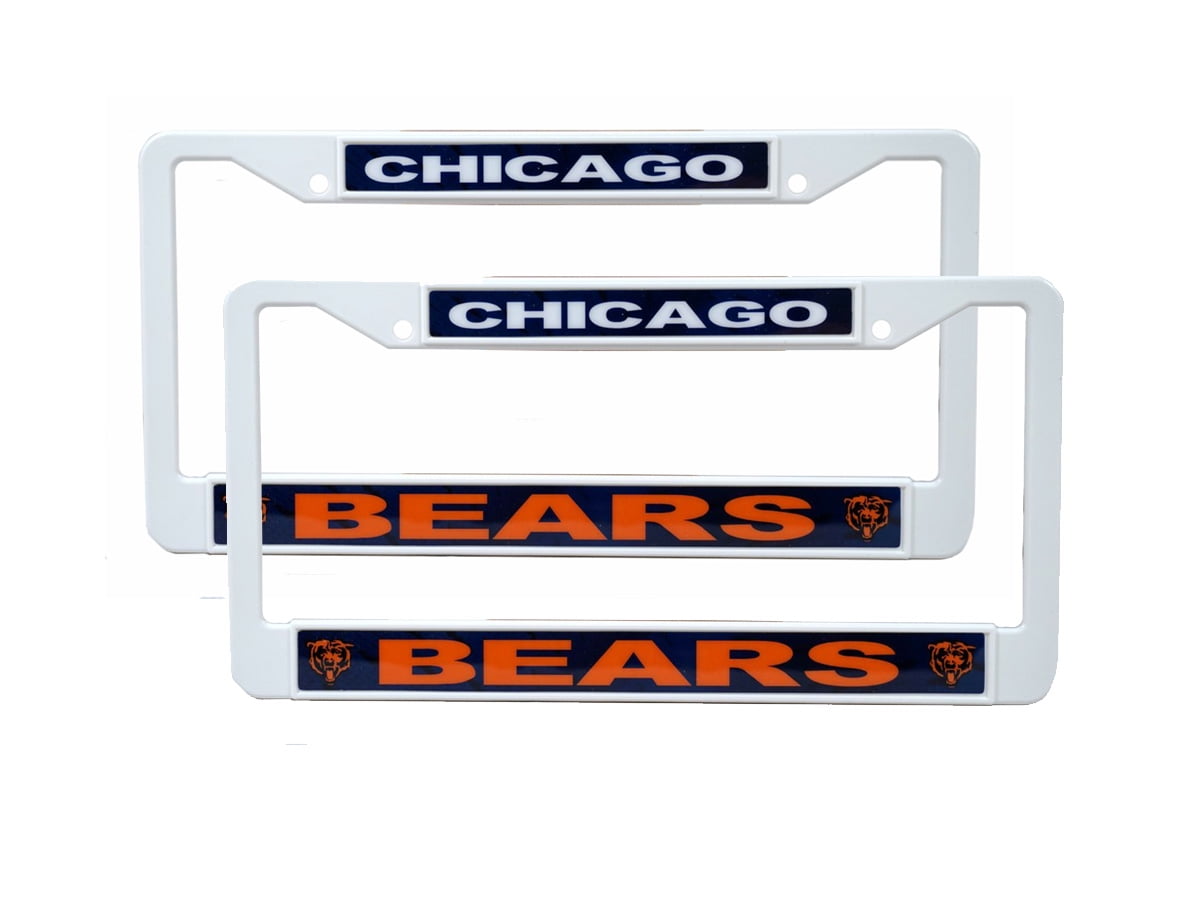 Chicago Football Bears (Set of 2 Frames) White Plastic Auto License Plate Frame