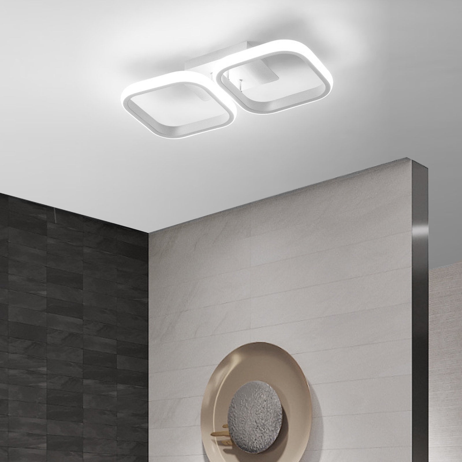 ADISUN LED Ceiling Light Modern Flush Mount Ceiling Lamp for Cloakroom Bedroom Balcony 22W (Cool Light) White, Double Square