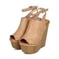 thumbnail image 5 of Liliana ED65 Women Leatherette Peep Toe Platform Mule Wedge Clog - Tan (Size: 6.5), 5 of 6