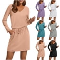 thumbnail image 4 of Rutainlusire Womens Trendy Loose Dresses Women's Casual Solid Color Pocket Elastic Lace Up Long Sleeved Dress, 4 of 4