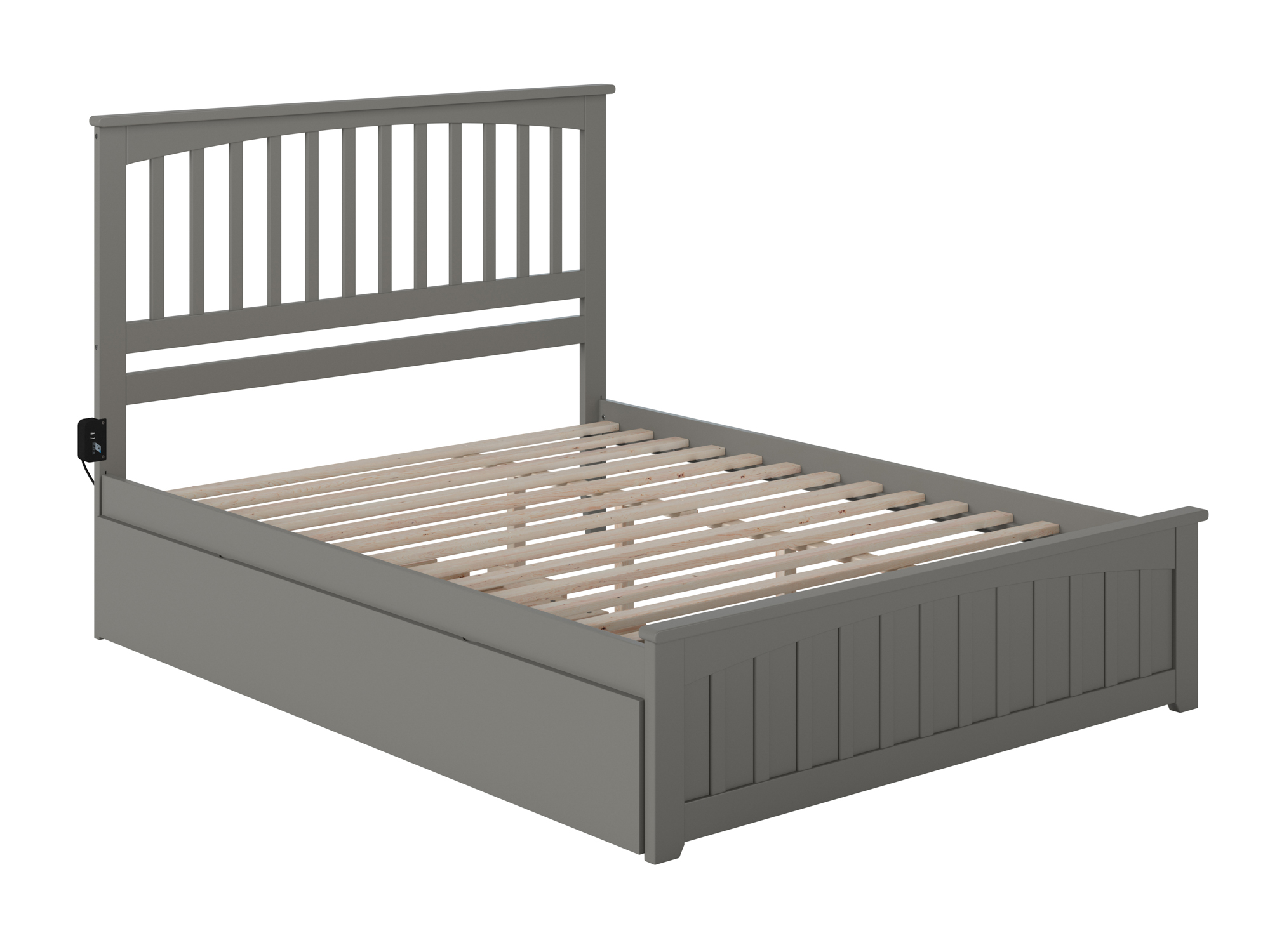 AFI Mission Queen Platform Bed with Wood Headboard Footboard & Twin XL Trundle, Grey