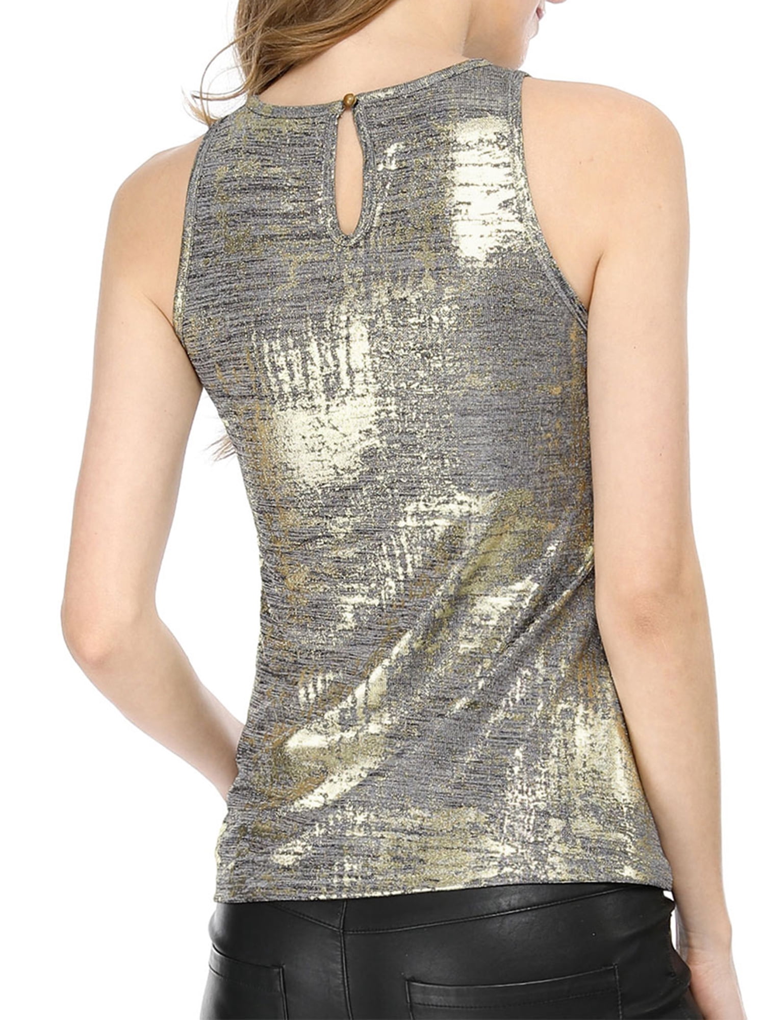 DARING DIVA Women's Metallic Sleeveless Tank Top L Silver