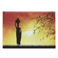 thumbnail image 1 of African Cutting Board, Silhouette of a Local Lady with Pot on the Head at Sunset Safari Illustration, Decorative Tempered Glass Cutting and Serving Board, Large Size, Black Orange, by Ambesonne, 1 of 1