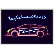 IDEA4WALL Framed Canvas Art Wall Decor Classic Red and Yellow Sport Coupe Keep Calm and Race On Transportation Cars Digital Art Pop Art Chic 3D Neon for Dorm Home Office - 16"x24"