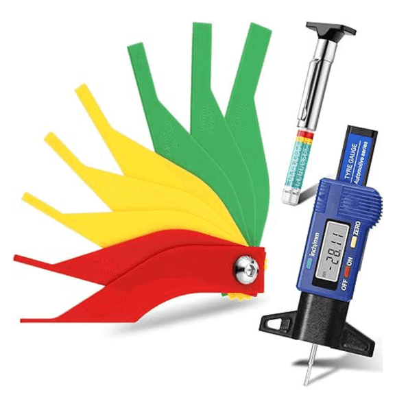 YuPan 3 Pieces Tire Tread Depth Gauge Tool Digital Tread Depth Gauge Brake Lining Thickness Ruler Coded Tire Automotive Brake Pad Measure Ruler