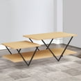 thumbnail image 6 of 48 Inch 2 Tier Top Coffee Table with Bottom Shelf, V Shape Black Metal Legs, Light Maple Wood, 6 of 7