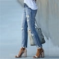 thumbnail image 5 of WREESH Womens Jeans Fashion Pockets Button Mid Waist Skinny Ripped Jeans Trousers Hole Pants Light Blue, 5 of 9