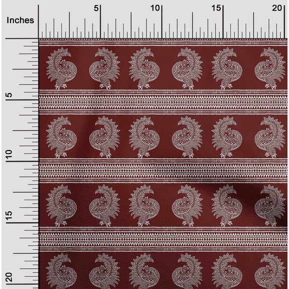 oneOone Cotton Silk Fabric Peacock Block Printed Fabric 1 Yard 42 Inch Wide