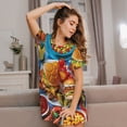 thumbnail image 3 of Easygdp Vibrant Picnic Food Spread Camisón de manga corta para mujer, informal, estampado, 3 of 6