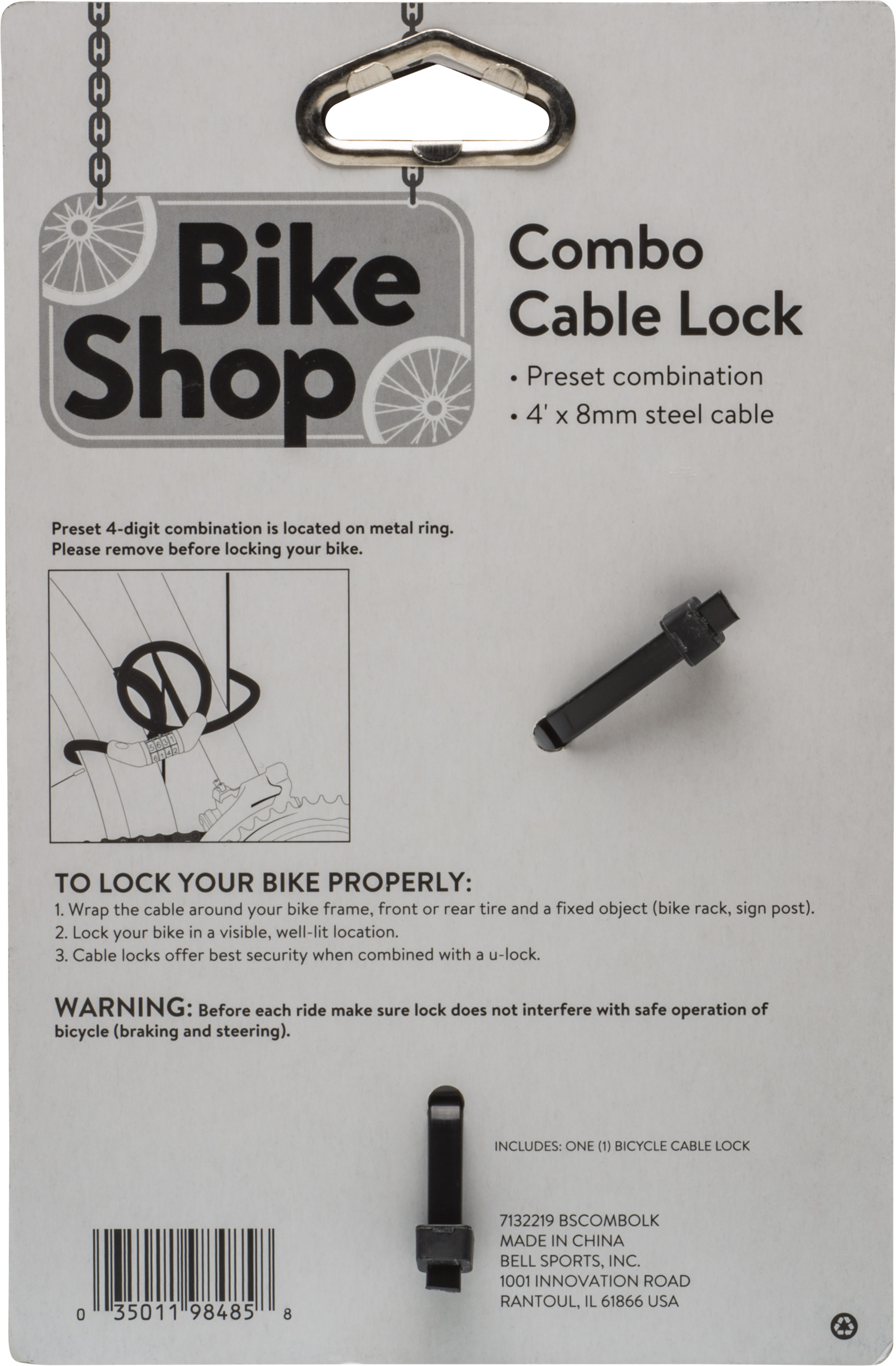 Bike Shop 4ft x 8mm Combo Cable Bike Lock - image 5 of 5