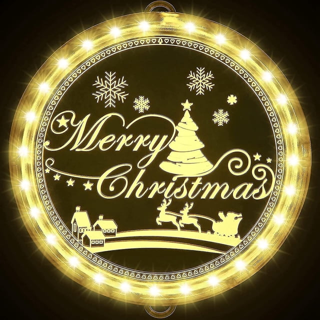 Luz decorativa navideña para ventana, telón de fondo de luces de cadena para ventanas interiores y exteriores, pared de fiesta navideña, blanco cálido (Feliz Navidad)