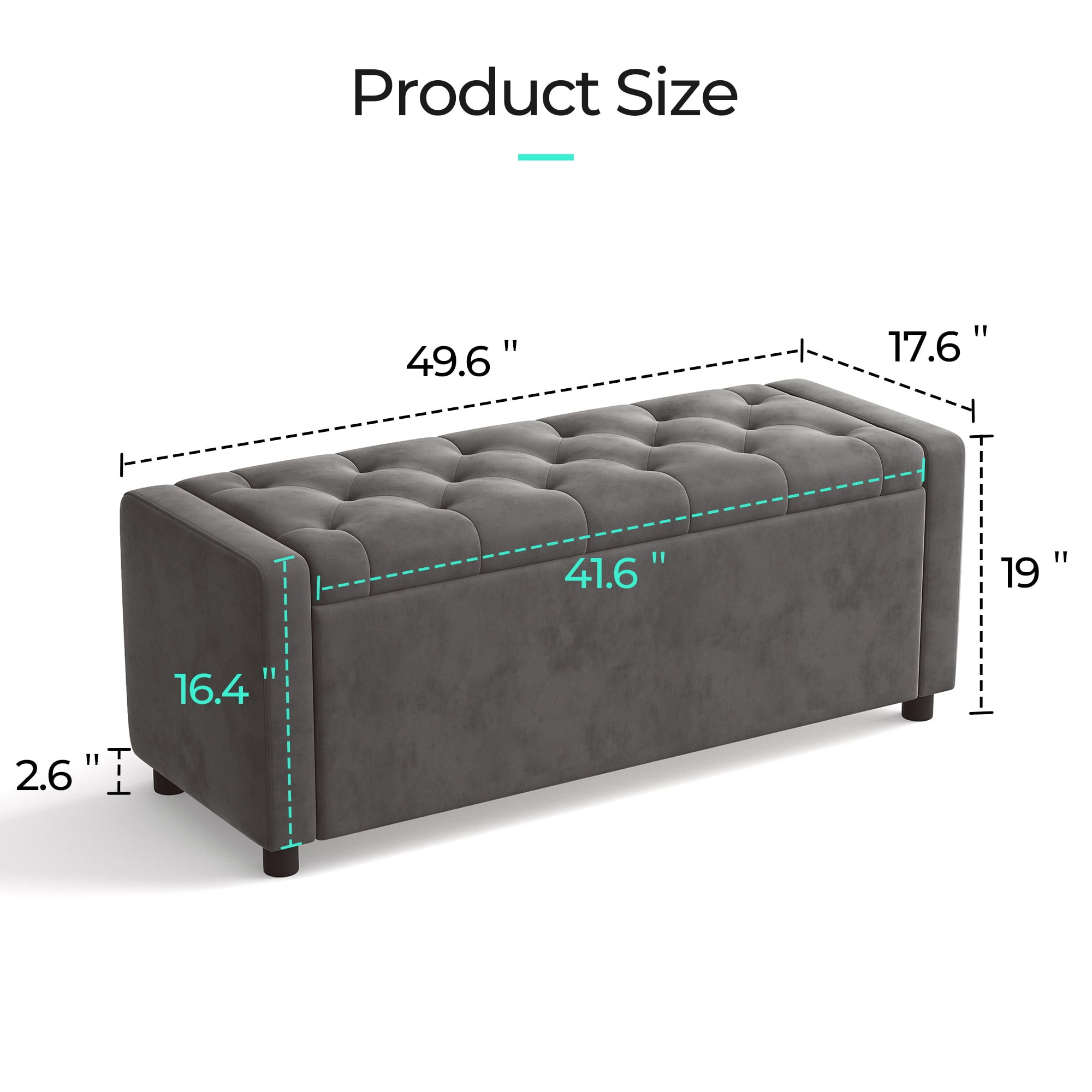 Linsy Home 50" Ottoman with Storage for Living Room, Velvet Storage Ottoman Bench with Gas Lift, Grey