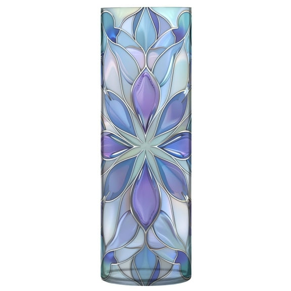 Clear Flower Vase Centerpieces Plastic Cylindrical Vases Home Wedding Decor 4"x12" Purple Blue Floral Stained Glass
