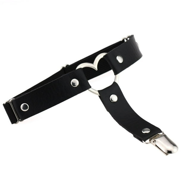 Sexy mujer elástico Pu cuero pierna anillo liguero Lencería cinturón Punk corazón remache muslo anillo Goth Harajuku arnés medias liguero Tan Jianjun unisex