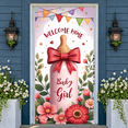 thumbnail image 6 of Pink Theme Baby Girl Banner Floral Design Welcome Home Display Red Bow Heart Pattern Newborn Backdrop for Baby Girl Welcome Newborn Party Baby Shower, 6 of 9