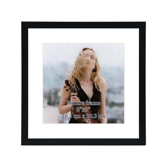 8x8 Picture Frame without Mat or 6x6 with Mat, Black Square Frame for Wall or Tabletop, Single Pack
