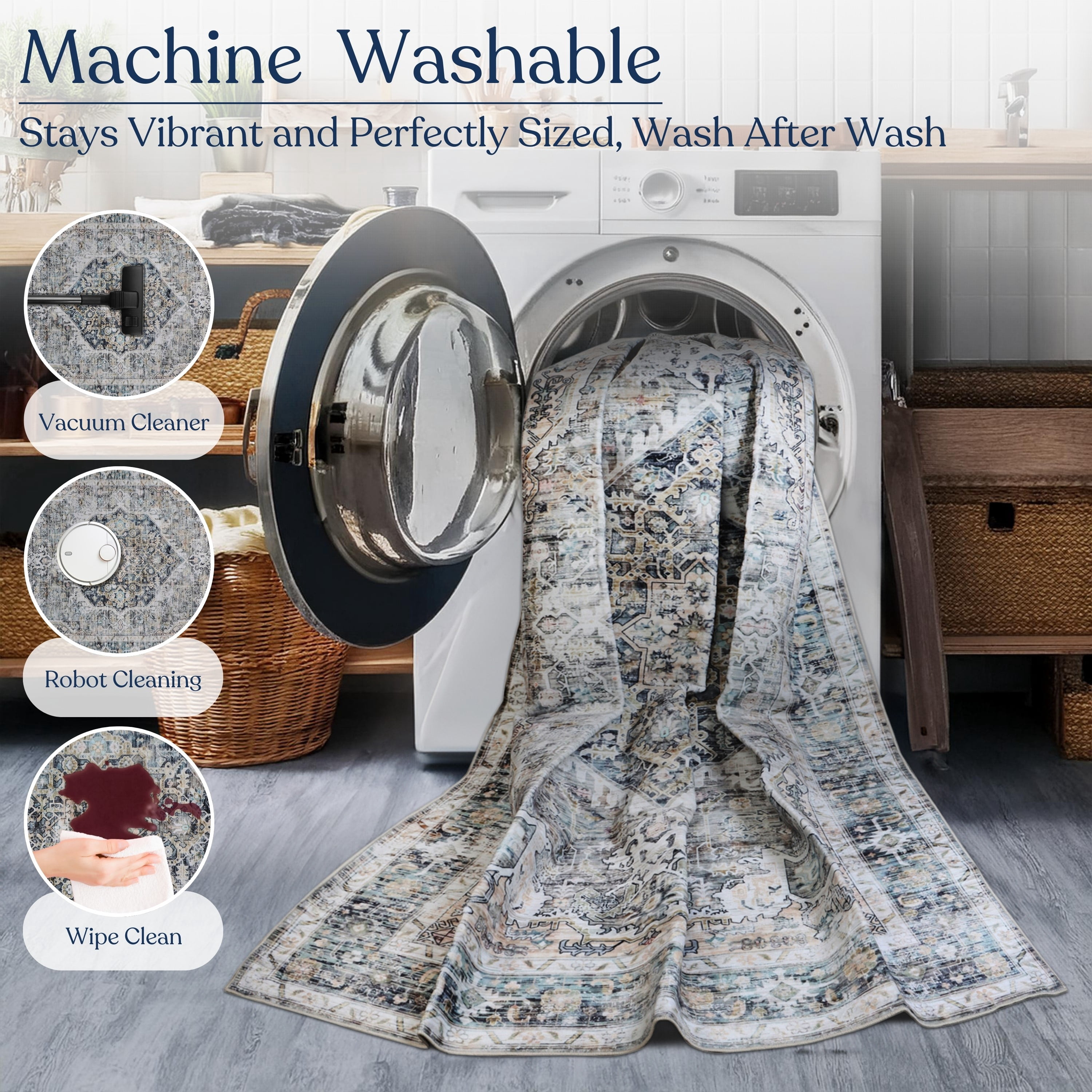 Delara 2.5'x10' Machine Washable Area Rug, Soft & Durable, Non-Slip, Stain Resistant, Antique Mist, for Bedroom, Living & Dining Room