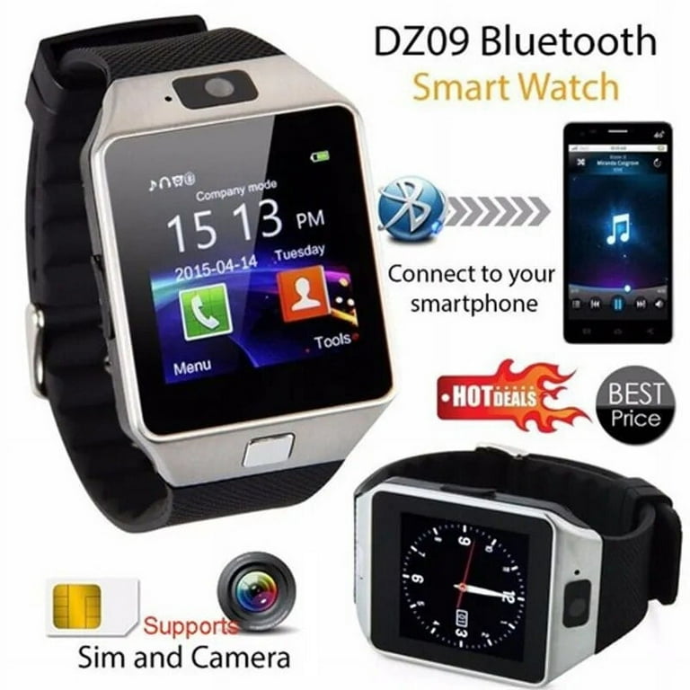 Bluetooth Smart Watch DZ09 Wearable Wrist Phone Watch 2G SIM TF Card For Xiaomi Samsung Android Smartphone Smartwatch Men Women Silver Black Walmart