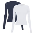 thumbnail image 2 of VJGBEGW 2 Pack Women Long Sleeve Crew Neck Shirts Basic Tops Slim Fit Ruch Side Tees Going Out Layering Thirts Multicolor #1 M, 2 of 7