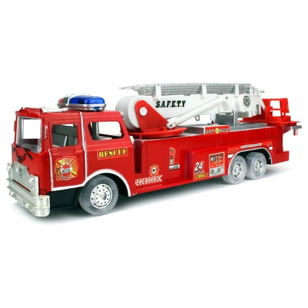 Safety Rescue Fire Truck Battery Operated Bump and Go Children's Kid's Toy Fire Truck w/ Flashing Lights,