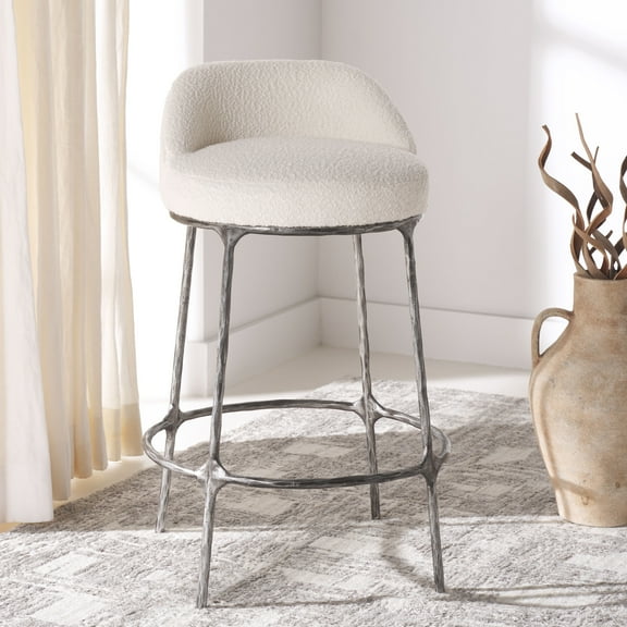 SAFAVIEH Couture Woodsen Round Low Back Counter Stool, Ivory/Black