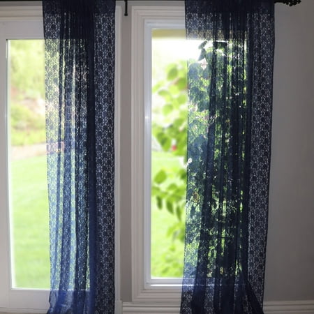 

Floral Lace Window Curtain 58 Inch Wide Navy Blue