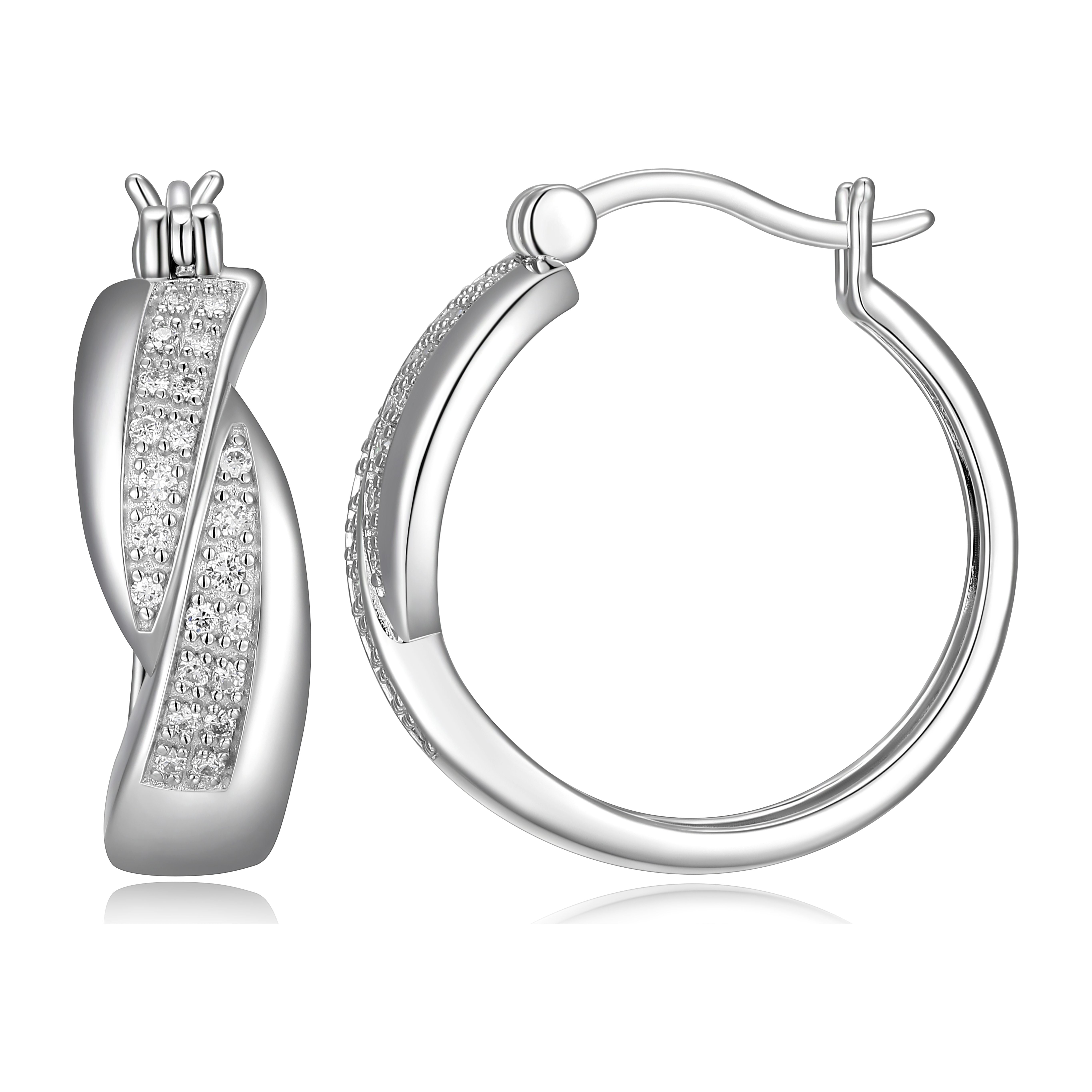 Forever Facets Rhodium Plated Sterling Silver 1/4 CT TW Lab Grown Diamond Hoop Earrings, Adult Female