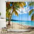 thumbnail image 2 of SUNOLIFE Sea Beach Shower Curtain Summer Hawaii Ocean Seaside Fabric Bathroom Curtain with Hooks,72x78 in, 2 of 4