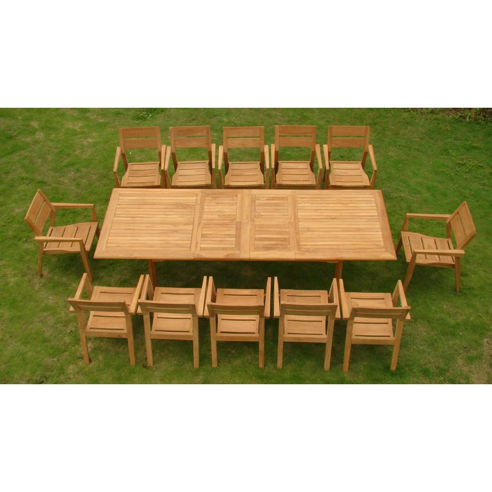 13 PC A Grade Outdoor Patio Teak Dining Set 117" Double Extension