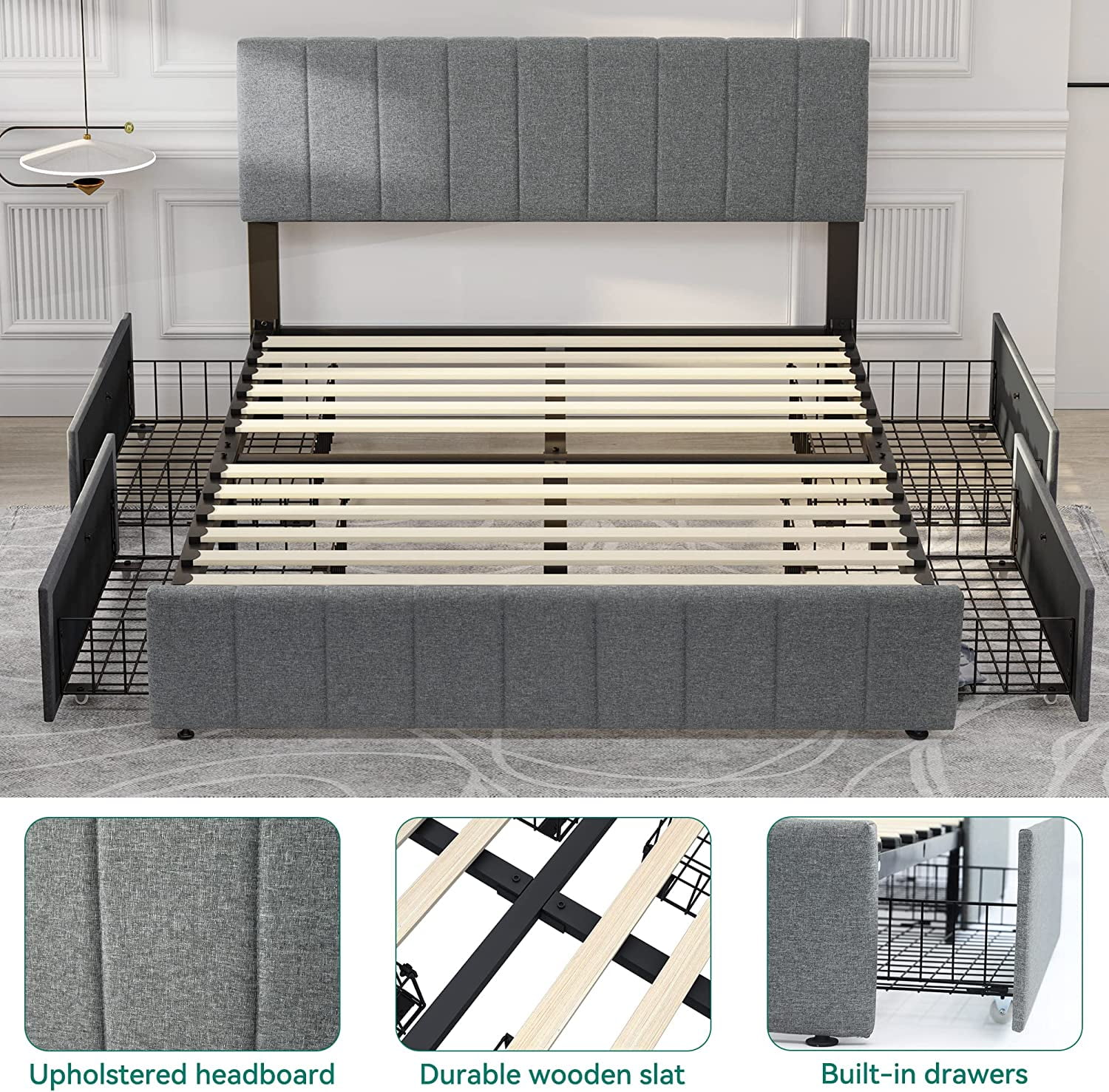  Danxee 4-Pieces Full Upholstered Platform Bed Frame