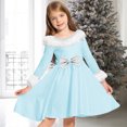 thumbnail image 2 of Hxshgdsn Girls Party Dresses Velvet Fuzzy Neck Bow Long Sleeve Dress Patchwork Holiday Light Blue 130, 2 of 5