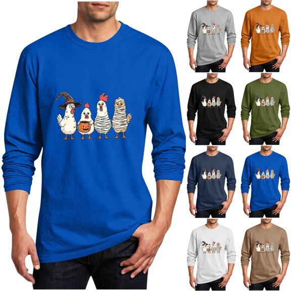 Mineart Men's Long Sleeve Crew Neck Shirts Tops Featuring Halloween Print for Costume Events and Casual Daily Wear