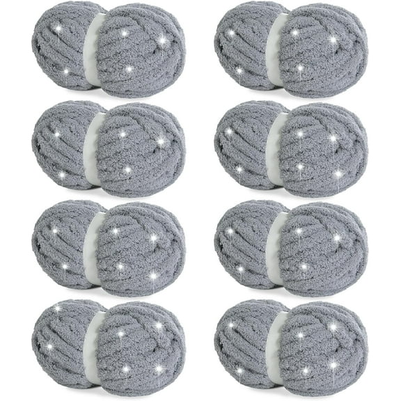 8Pcs Blingbling Chunky Yarn for Hand Knitting,Super Jumbo Yarn, Bulky Glitter Soft Plush Yarn,Shiny Large Thick Chenille Yarn, Giant Yarn for Chunky Blanket,(232 yds,60 oz)