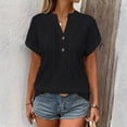 thumbnail image 5 of LWavelet Women's Ribbed Knit T-Shirt Short Sleeve Tops V-Neck Casual Slim Fit Lightweight Basic Tee Black L, 5 of 5