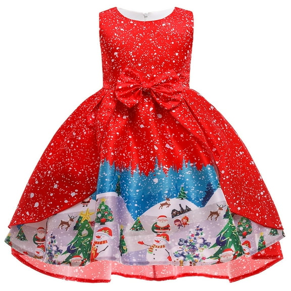 HBYJLZYG Sleeveless Christmas Dress, Infant Baby Kids Christmas Santa Claus Print Dress 2-8T Princess Dresses For Girls
