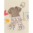 thumbnail image 2 of Bagilaanoe 3pcs Newborn Baby Girl Pants Set Short Sleeve Romper Tops + Butterfly Print Flare Trousers + Headband 3M 6M 12M 18M Infant Casual Clothes, 2 of 8